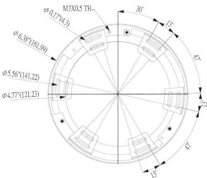 M3X0.5 TH- Ø 0.17"(4.3) Ø 6.38"(161.99) Ø 5.56"(141.22) Ø 4.77"(121.23) 30° 13° 47° 13° 44° 13°
