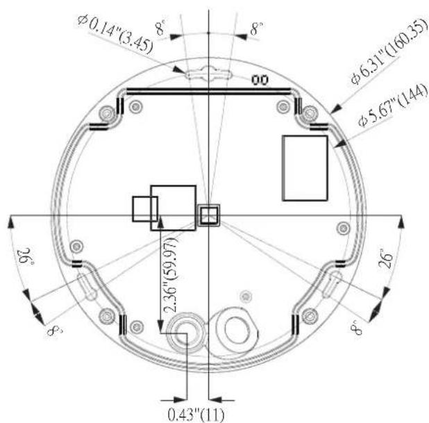 φ0.14"(3.45) 8° 8° φ6.31"(160.35) φ5.67"(144) 26° 26° 2.36"(59.97) 8° 0.43"(11)