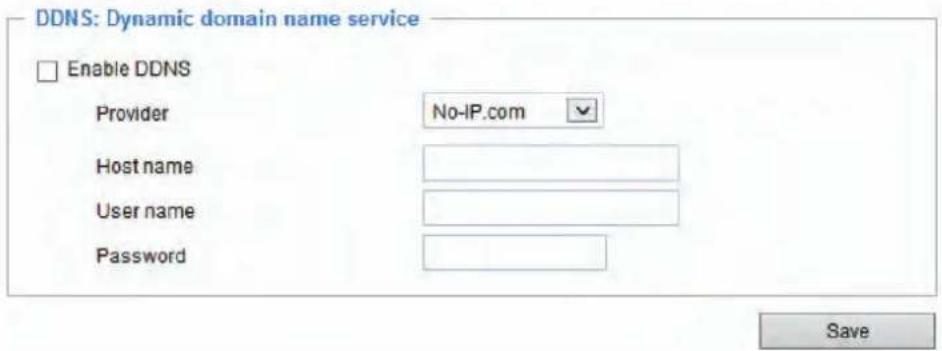 DDNS: Dynamic domain name service Enable DDNS Provider No-IP.com Host name User name Password Save