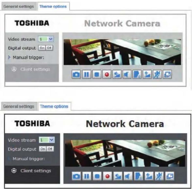 General settings Theme options TOSHIBA Network Camera Video stream 1 Digital output On Off Manual trigger: Client settings General settings Theme options TOSHIBA Network Camera Video stream 1 Digital output On Off Manual trigger: Client settings