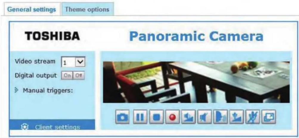General settings Theme options TOSHIBA Panoramic Camera Video stream 1 ✓ Digital output On Off Manual triggers: Client settings