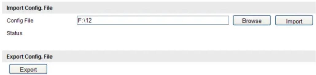 Import Config. File Config File F:\12 Browse Import Status Export Config. File Export
