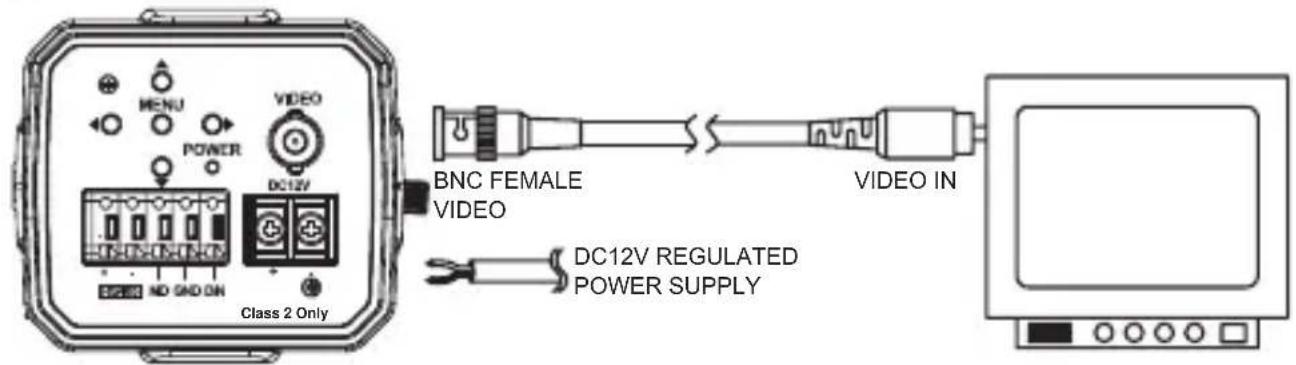 MENU POWER DC12V BNC FEMALE VIDEO Class 2 Only DC12V REGULATED POWER SUPPLY VIDEO IN