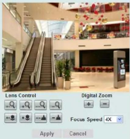 Lens Control Digital Zoom Focus Speed 4X Apply Cancel