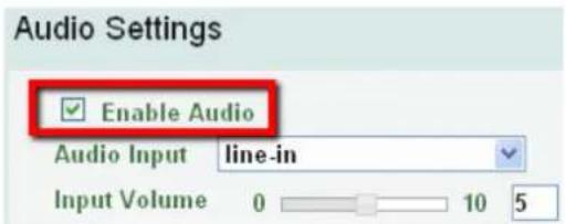 Audio Settings Enable Audio Audio Input line-in Input Volume 0 10 5