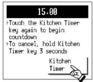 15.00 Touch the Kitchen Timer key again to begin countdown To cancel, hold Kitchen Timer key 3 seconds Kitchen Timer