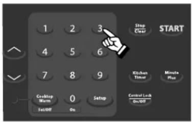1 2 3 4 5 6 7 8 9 Cocktop Warm 0 Setup Set/Off On Stop Clear START Kitchen Timer Minute Plus Control Lock On/Off