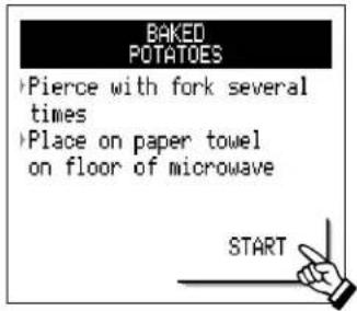 BAKED POTATOES Pierce with fork several times Place on paper towel on floor of microwave START