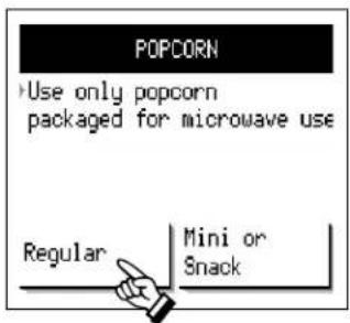 POPCORN Use only popcorn packaged for microwave use Regular Mini or Snack