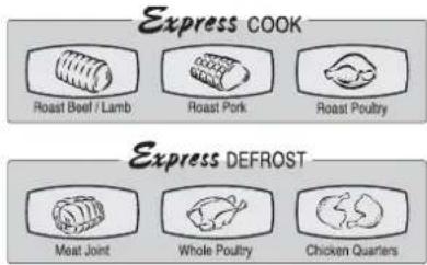 Express COOK Roast Beef / Lamb Roast Pork Roast Poultry Express DEFROST Meat Joint Whole Poultry Chicken Quarters