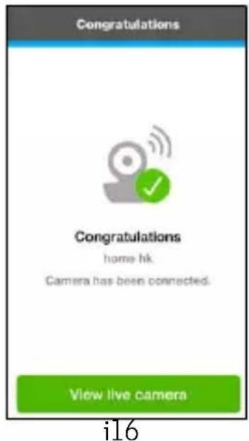 Congratulations home hk. Camera has been connected. View live camera i16