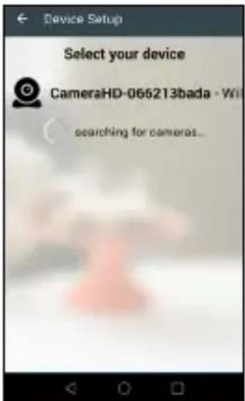 Device Setup Select your device CameraHD-065213bada · Wi searching for cameras...