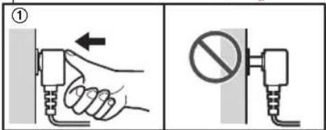 Diagram showing two methods of installing a cable or plug, with one using a hand to press down and the other without restrictions.