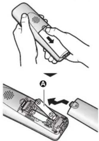 Diagram showing a hand holding a remote device and interacting with a device, labeled with step A.