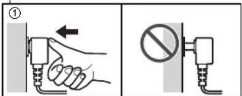 Diagram showing two methods of installing a cable or plug, with one using a hand and the other without a prohibition sign.