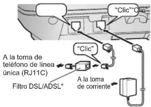"Clic""Clic" A la toma de teléfono de línea única (RJ11C) Filtro DSL/ADSL* "Clic" A la toma de corriente