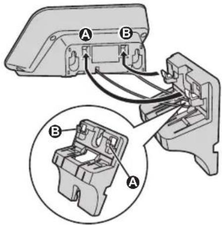 Technical diagram showing a device with labeled components A and B, including internal wiring or connector connections.