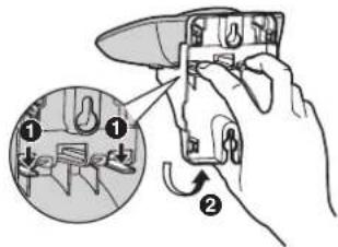 Diagram illustrating a hand holding a device with labeled parts and a magnified inset showing the internal structure.