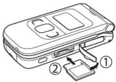 Diagram of a mobile phone with labeled parts showing internal components and directional arrows