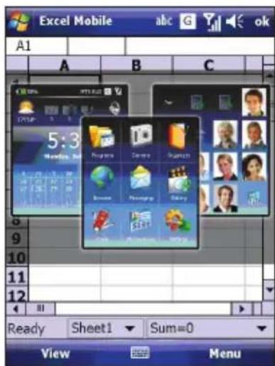 Excel Mobile abc G ok A1 A B C 5:3 Monday 9:30 Programs Camera Desktops Browse Shopping History Ready Sheet1 Sum=0 View Menu