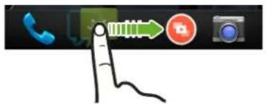 Diagram showing a finger pointing at a device interface with icons for phone, signal, app, and camera