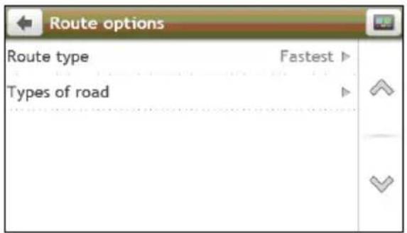 Route options Route type Fastest Types of road