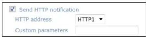 Send HTTP notification HTTP address HTTP1 Custom parameters