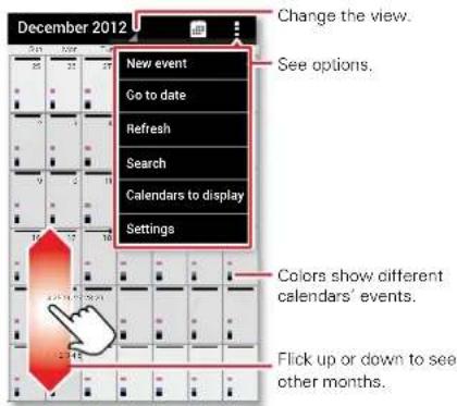 December 2012 Change the view. See options. New event Go to date Refresh Search Calendars to display Settings Colors show different calendars' events. Flick up or down to see other months.