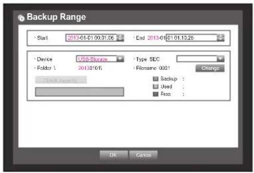 Backup Range Start 2013-01-01 00:31:36 End 2013-01-01 01:10:26 Device USB Storage Type SEC Folder 1 2013/01/01 Filename 0001 Change Backprop Backup : Used : From :
