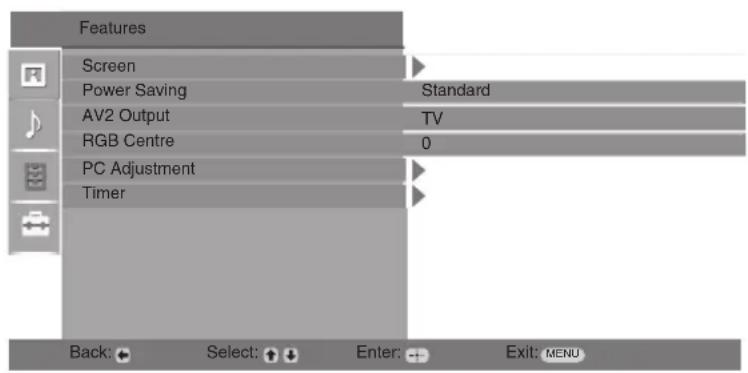 SONY Bravia KDL-20B4030E - Features menu - 1