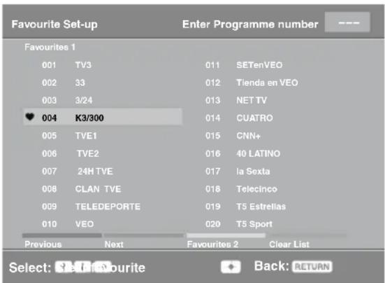 SONY Bravia KDL-37P5600K - Using the Digital Favourite list DV3 - 1