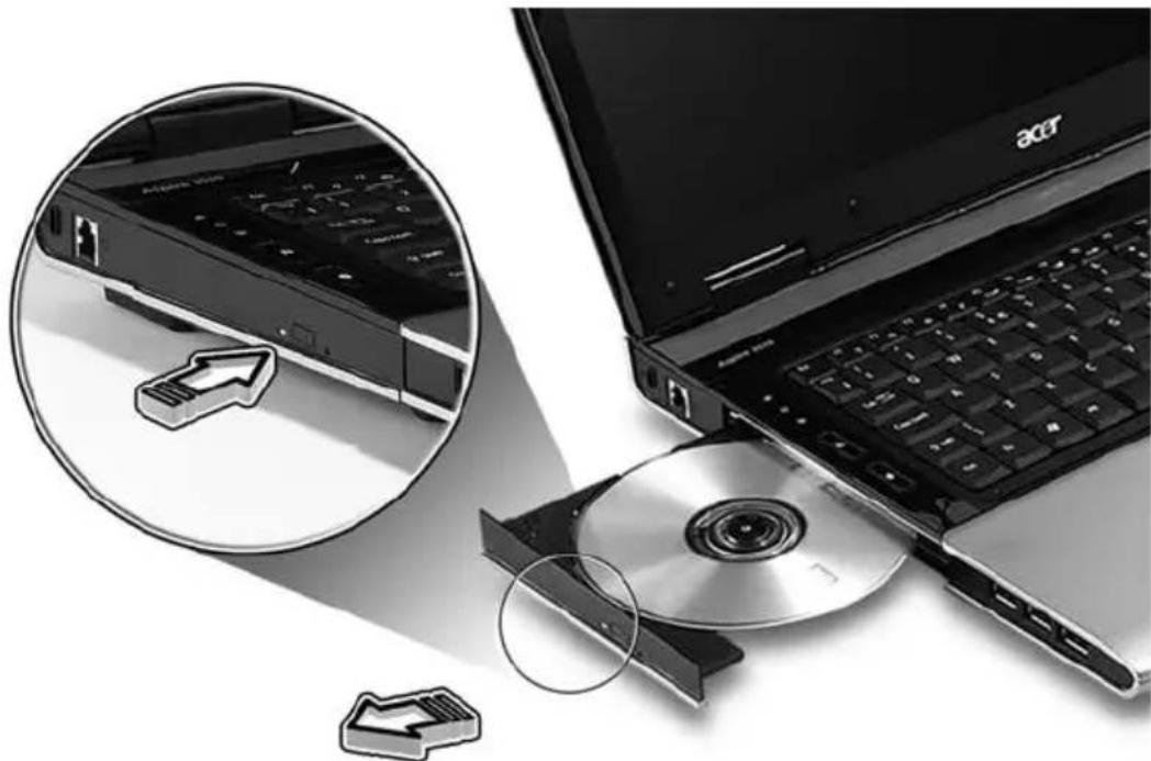 ACER Aspire 9513 - Ejecting the optical (CD or DVD) disk - 1