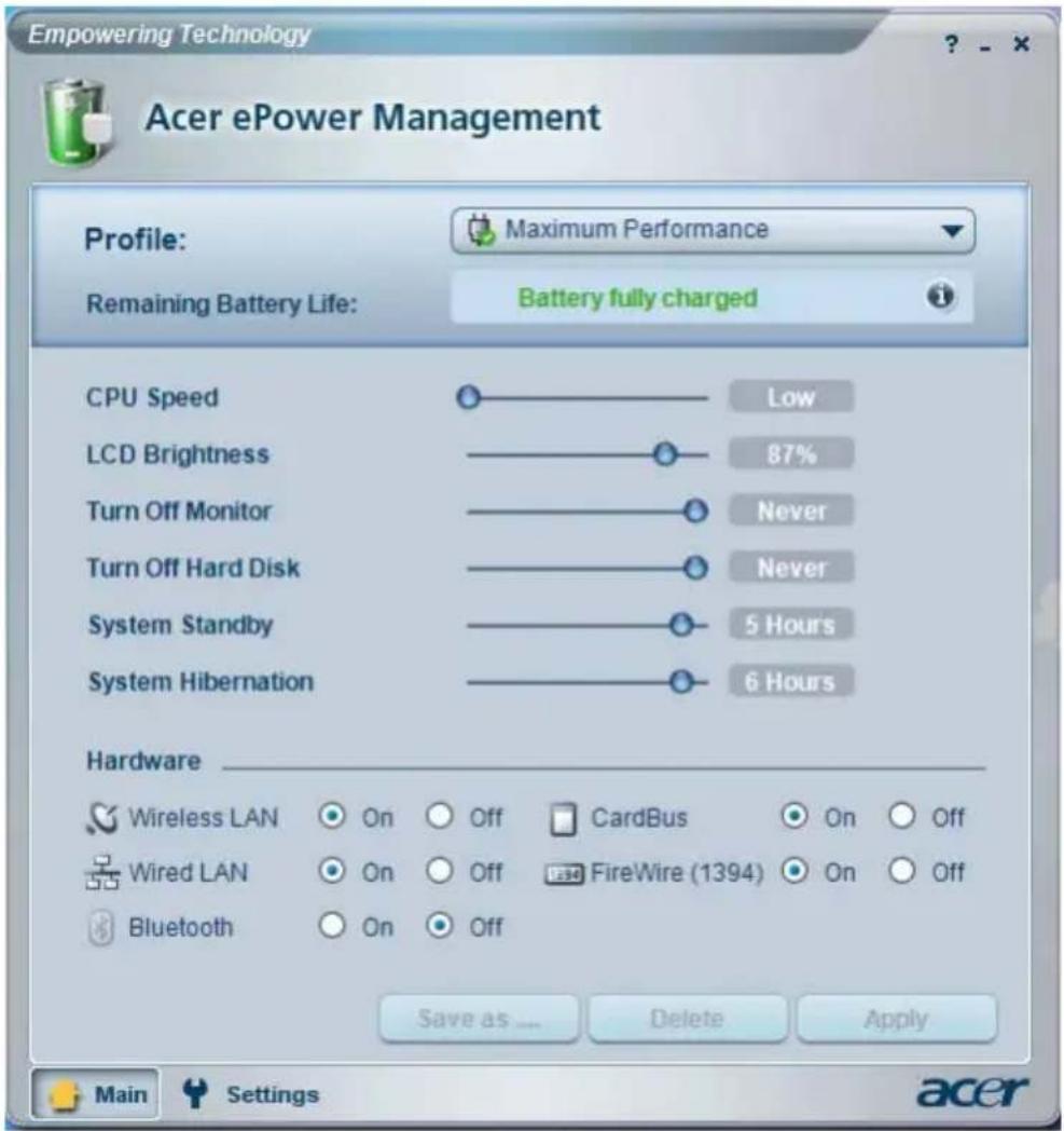ACER Aspire 9513 - Battery status - 1