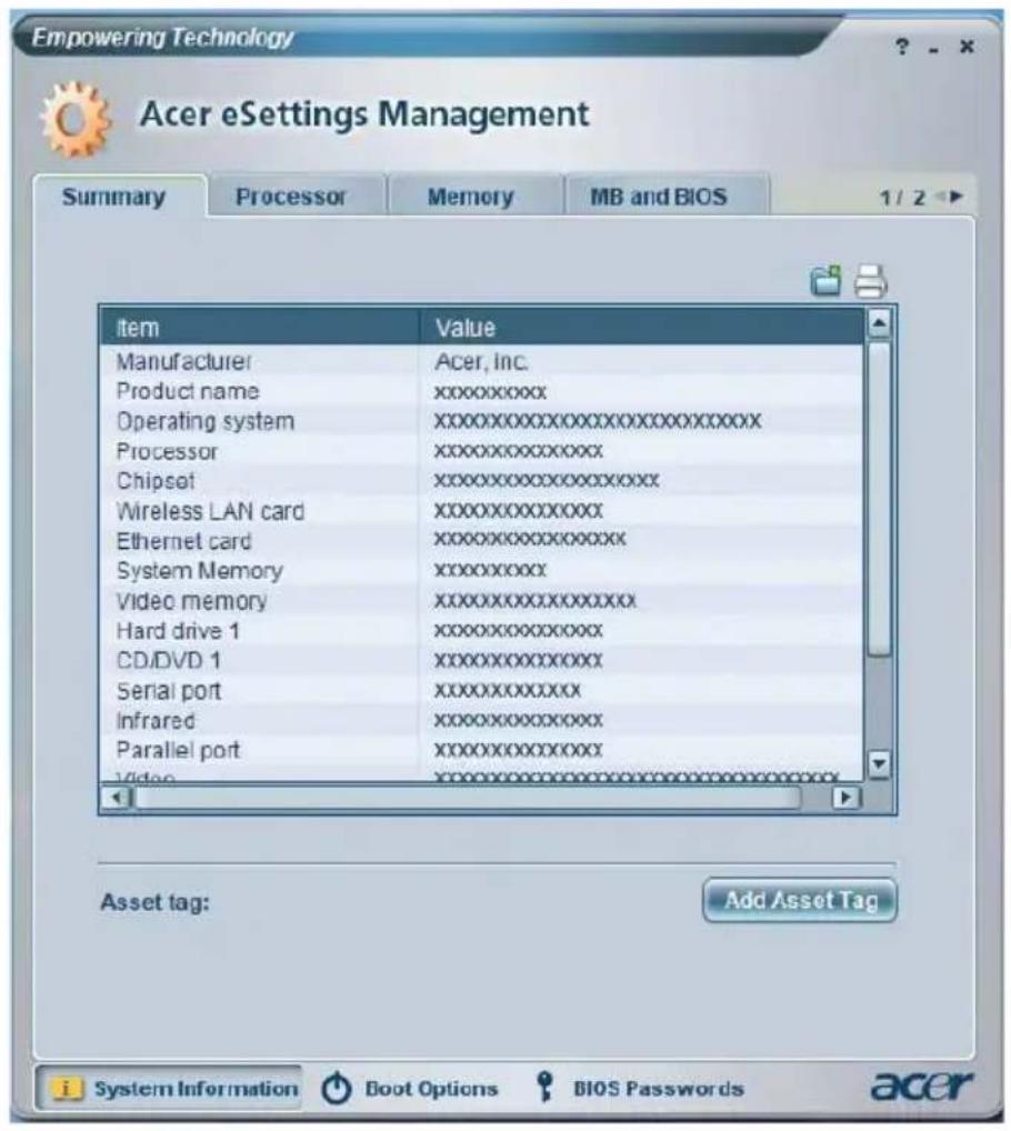 ACER Aspire 9513 - Acer eSettings Management - 2