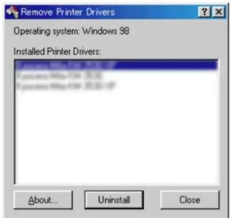 Remove Printer Drivers Operating system: Windows 98 Installed Printer Drivers: About... Uninstall Close
