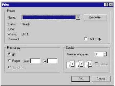 Print Printer Name: Properties Status: Ready Type: Where: LPT1 Comment: Print to file Print range All Pages from 1 to 2 Selection Copies Number of copies: 1 1 2 3 Before OK Cancel