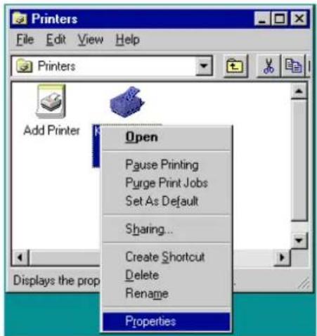 Printers File Edit View Help Printers Add Printer Open Pause Printing Purge Print Jobs Set As Default Sharing... Create Shortcut Delete Rename Properties