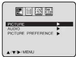 PICTURE AUDIO PICTURE PREFERENCE ▲/▼/►/MENU