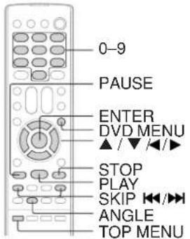 0-9 PAUSE ENTER DVD MENU ▲/▼/▲/ STOP PLAY SKIP ↔/↔ ANGLE TOP MENU