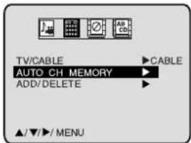 TV/CABLE AUTO_CH MEMORY ADD/DELETE ▲/▼/►/ MENU