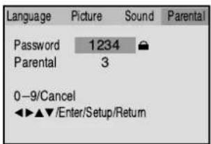Language Picture Sound Parental Password 1234 Parental 3 0—9/Cancel ◄►▲▼/Enter/Setup/Return
