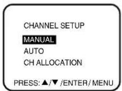 CHANNEL SETUP MANUAL AUTO CH ALLOCATION PRESS: ▲/▼ /ENTER/MENU