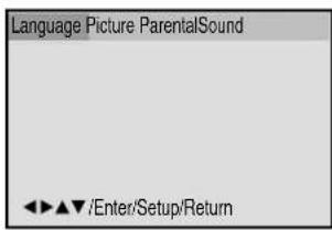 Language Picture ParentalSound ◀◀▲▼ /Enter/Setup/Return