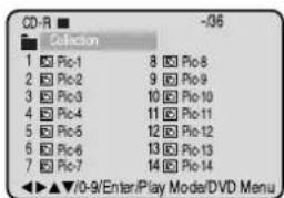 CD-R Collection 1 Pic-1 8 Pic-8 2 Pic-2 9 Pic-9 3 Pic-3 10 Pic-10 4 Pic-4 11 Pic-11 5 Pic-5 12 Pic-12 6 Pic-6 13 Pic-13 7 Pic-7 14 Pic-14 ◄►▼/0-9/Enter/Play Mode/DVD Menu