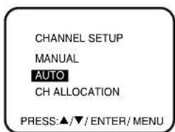 CHANNEL SETUP MANUAL AUTO CH ALLOCATION PRESS:▲/▼/ENTER/MENU