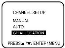 CHANNEL SETUP MANUAL AUTO CH ALLOCATION PRESS▲/▼/ENTER/MENU