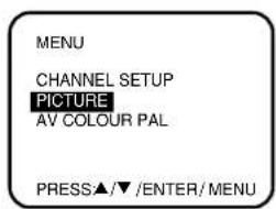 MENU CHANNEL SETUP PICTURE AV COLOUR PAL PRESS▲/▼ /ENTER/MENU