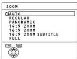ZOOM AUTO REGULAR PANORAMIC 14:9 ZOOM 16:9 ZOOM 16:9 ZOOM SUBTITLE FULL TV 00