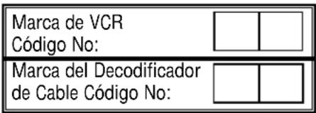 Marca de VCR Código No: Marca del Decodificador de Cable Código No: