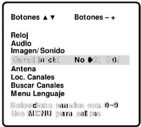 Botones ▲▼ Botones - + Reloj Audio Imagen/ Sonido Canal Inclal No ▶SI COS Antena Loc. Canales Buscar Canales Menu Lenguaje Selecione canales con 0~9 Use MENU para salt rise